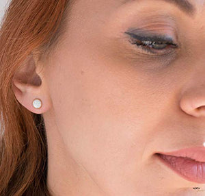 14K Gold Malachite Stud Earrings - 14K Solid Yellow Gold Studs, Small Round 6mm Natural Stone, May Taurus Birthstone Dark Green Malachite Gemstone, Simple Minimalist Dainty Handmade Jewelry for Women