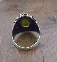 Load image into Gallery viewer, Handmade 925K Sterling Silver Mens Ring With Cubic Zircon Peridot color Stone
