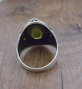 Handmade 925K Sterling Silver Mens Ring With Cubic Zircon Peridot color Stone