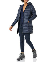 Load image into Gallery viewer, Amazon Essentials Women&#39;s Lightweight Water-Resistant Packable Puffer Coat, Navy/Black Small Cheetah, X
