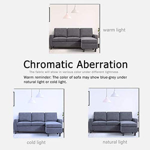 JY QAQA Convertible Sectional Sofa Couch with 3-Seat Sofa, L-Shaped Ottoman Couch with Modern Linen Fabric for Small Living Room, Apartment and Small Space (Dark Grey)