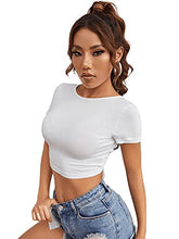Load image into Gallery viewer, SweatyRocks Women's Basic Short Sleeve Round Neck Crop Top V Neck Black X-Small
