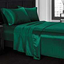 Load image into Gallery viewer, Homiest 4pcs Satin Sheets Set Luxury Silky Satin Bedding Set with Deep Pocket, 1 Fitted Sheet + 1 Flat Sheet + 2 Pillowcases (Full Size, Blackish Green)
