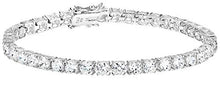 Load image into Gallery viewer, Amazon Essentials Platinum Plated Sterling Silver Round Cut Cubic Zirconia Tennis Bracelet (4mm), 7.5&quot;
