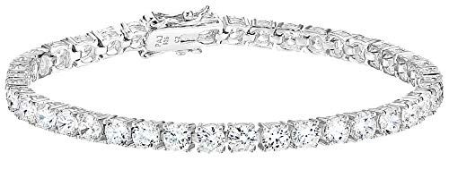 Amazon Essentials Platinum Plated Sterling Silver Round Cut Cubic Zirconia Tennis Bracelet (4mm), 7.5