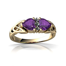 Load image into Gallery viewer, 14kt Yellow Gold Amethyst and Diamond 5mm Heart Celtic Trinity Knot Ring - Size 7.5

