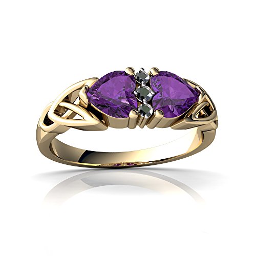 14kt Yellow Gold Amethyst and Diamond 5mm Heart Celtic Trinity Knot Ring - Size 7.5