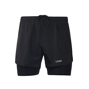Lixada Men's 2-in-1 Running Shorts Quick Drying Breathable Active Training Exercise Jogging Cycling Shorts Blue