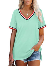 Load image into Gallery viewer, Green Shirts for Women V Neck Short Sleeve Summer Tops Loose Fitting XL
