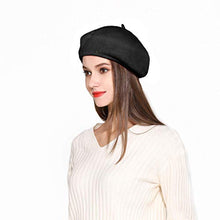 Load image into Gallery viewer, Wool Beret Hat Solid Color French Beret with Skily Scarf and Brooch (Black)
