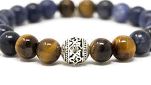 Load image into Gallery viewer, Larimar Accessories | 8mm Mala Beads Bracelet | Mala Gemstone Bracelet | Mala Yoga Bracelet | Mala Prayer Bracelet | Mala Meditation Beads Bracelet | (Sodalite &amp; Tiger Eye)
