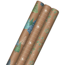 Load image into Gallery viewer, Hallmark Kraft Cut Lines on Reverse (3 Rolls: 90 sq ft TTL) Gift, Tri-Pack, Sustainable Holiday Wrap
