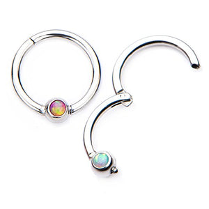 16G Opal Centered Stainless Steel Hinged Segment Ring for Septum, Nostril, Lip, and Ear Piercings (5/16" - Rainbow)