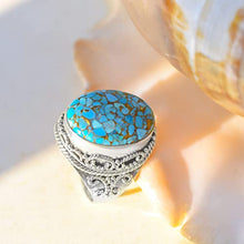Load image into Gallery viewer, YoTreasure 15x20 mm Blue Copper Turquoise Ring 925 Sterling Silver Boho Rope Designed Gemstone Jewelry
