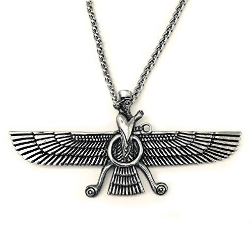 Asoodehdelan Xtra Large Sterling Silver Persian Farvahar Faravahar Necklace