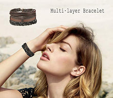 Load image into Gallery viewer, Finrezio 24 PCS Black Braided Leather Bracelets Set for Men Wrap Cuff Bracelet Adjustable
