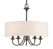 Load image into Gallery viewer, Kira Home Quinn 21" Traditional 5-Light Chandelier + White Linen Drum Shade, Oil-Rubbed Bronze Finish
