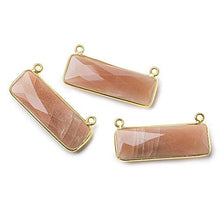 Load image into Gallery viewer, 31x11mm Vermeil Bezel Peach Moonstone Bar 2 Ring Connector East West 1 Piece
