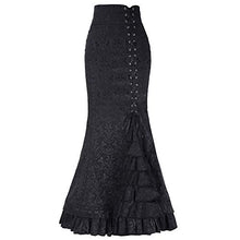 Load image into Gallery viewer, Women Punk Style Retro Mermaid Skirt Vintage Long Bodycon Ruffle Fishtail Skirt Black
