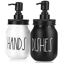 Load image into Gallery viewer, Mason Jar Soap Dispenser Set by Brighter Barns - Farmhouse Dish and Hand Soap Dispensers Set - Liquid Soap Dispenser - Glass Soap Dispensers for Kitchen Sink - Farmhouse Kitchen Decor (Black/White)
