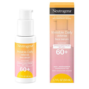 Neutrogena Invisible Daily Defense Face Serum with Broad Spectrum SPF 60+ to Help Even Skin Tone, Oil-Free, Non-Greasy, Antioxidant Complex for Environmental Aggressors, 1.7 fl. oz