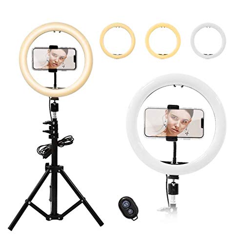 Letyet 10” Selfie Ring Light with Tripod Stand and Phone Holder,for Live Stream/Makeup, 3-Mode 10-Level Dimmable Camera Ring Light for YouTube Video and TikTok, Compatible with iPhone and Android
