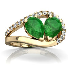 Load image into Gallery viewer, 14K Yellow Gold Emerald and Diamond Pear Nestled Heart Keepsake Ring - Size 8.5
