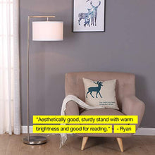 Load image into Gallery viewer, Brightech Montage Modern - Floor Lamp for Living Room Lighting - Bedroom &amp; Nursery Standing Accent Lamp - Mid Century, 5&#39; Tall Pole Light Overhangs Reading - with LED Bulb - Satin Nickel
