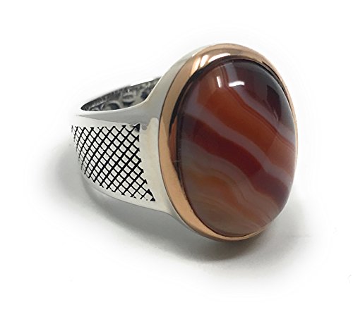 KAR 925K STERLING SILVER NATURAL VEINY AGATE (Aqeeq) MEN'S RING USA SELLER K32F (8)