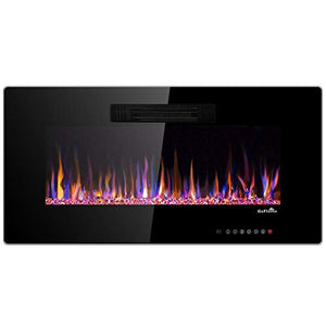 Tangkula 36" Recessed Electric Fireplace, in-Wall & Wall Mounted Electric Heater, Remote Control, Touch Screen, Adjustable Flame Color, Speed and Brightness, 750 W - 1500 W (36")