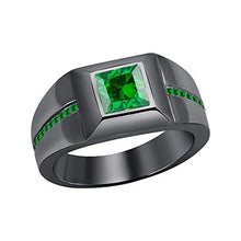 Load image into Gallery viewer, RUDRAFASHION Princess Cut Green Emerald 14K Black Gold Over Sterling Silver Men's Engagement Solitaire Wedding Ring
