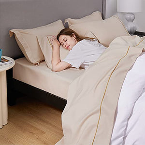 Bedsure Twin Size Sheets Set 4 PC - Deep Pocket Bed Sheets Twin Soft Brushed Microfiber, 1800 Hotel Luxury Bed Sheets Set, Wrinkle and Fade Resistant, Beige