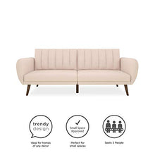 Load image into Gallery viewer, Novogratz Brittany Sofa Futon, Premium Linen Upholstery and Wooden Legs, Pink Linen
