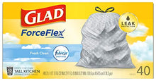 Load image into Gallery viewer, Glad ForceFlex Tall Kitchen Drawstring Trash Bags, Fresh Clean, 13 Gal, 40 Ct (Package May Vary)
