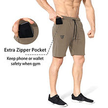 Load image into Gallery viewer, ZENWILL Mens Gym Running Shorts, Workout Athletic Bodybuilding Fitness Shorts with Zip Pockets (Small, Beige)
