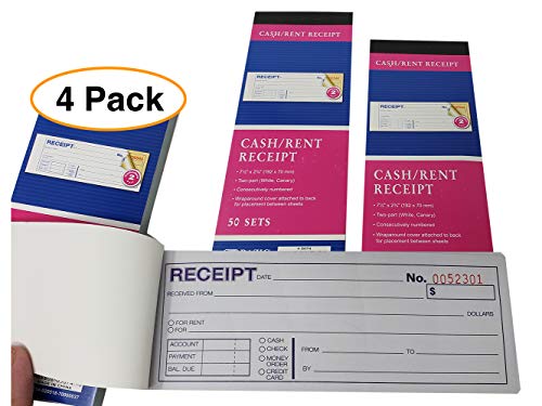 Cash Or Rent Receipt Books Sales Order Invoices | 2 Part, Carbonless, White/Canary, 7 1/2