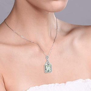 Gem Stone King 925 Sterling Silver Green Prasiolite Pendant Necklace For Women (7.20 Ct Emerald Checkerboard 14X10MM with 18 Inch Silver Chain)