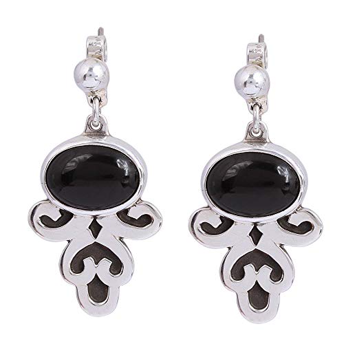 NOVICA Obsidian .925 Sterling Silver Dangle Earrings, Sophisticated Mystique'