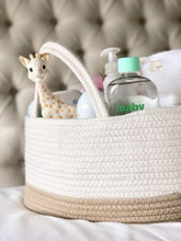 Load image into Gallery viewer, Mila Millie Baby Large Cotton Rope Diaper Caddy | Organizer Storage Bin for Nursery Essentials | Portable Bag for Changing Table and Car | 100% Natural Cotton | Eco Friendly (White &amp; Biege)
