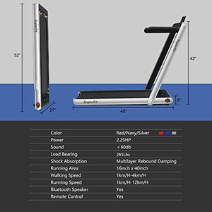 Goplus 2 in 1 Folding Treadmill, 2.25HP Under Desk Electric Treadmill, Installation-Free, with Bluetooth Speaker, Remote Control and LED Display, Walking Jogging Machine for Home/Office Use (Silver)