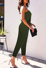 Load image into Gallery viewer, Pink Wind Women's Off Shoulder One Piece Jumpsuit Casual Strapless Drawstring Romper with Pockets Army Green L

