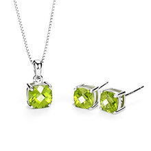 Load image into Gallery viewer, 2ct Peridot Jewelry Set Sterling Silver Pendant Necklace Stud Earrings August Birthstone Gemstone for Women
