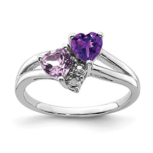 925 Sterling Silver Purple Amethyst Pink Quartz Diamond Band Ring Size 8.00 Love Gemstone Fine Jewelry For Women Gifts For Her