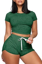 Load image into Gallery viewer, Two Piece Outfits for Women Summer Casual Fitted Green Short Sets L

