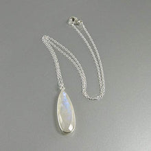 Load image into Gallery viewer, Rainbow Moonstone Sterling Silver Elongated Teardrop Pendant Necklace, Moonstone Necklace

