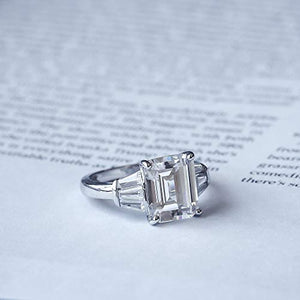 Diamonbliss Platinum Sterling Silver Cubic Zirconia Emerald Cut Ring, Size 8