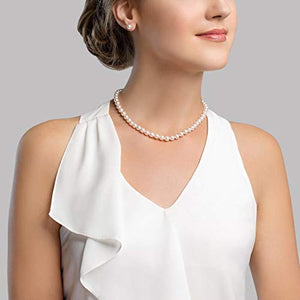 THE PEARL SOURCE 6.5-7mm AAA Quality Round White Freshwater Cultured Pearl Necklace for Women in 18" Princess Length