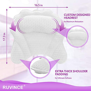 Bath Pillow RUVINCE Luxurious Bath Pillows for Tub Contains 2 Loofah Body Scrubber Ergonomic Bathtub Pillow for Neck，Head & Shoulders