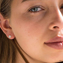 Load image into Gallery viewer, 14K Gold Malachite Stud Earrings - 14K Solid Yellow Gold Studs, Small Round 6mm Natural Stone, May Taurus Birthstone Dark Green Malachite Gemstone, Simple Minimalist Dainty Handmade Jewelry for Women
