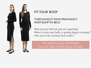 Maternity Sweater Dress for Fall Winter Long Sleeve Warm Dress for Work Casual (Small, V-Neck Black)